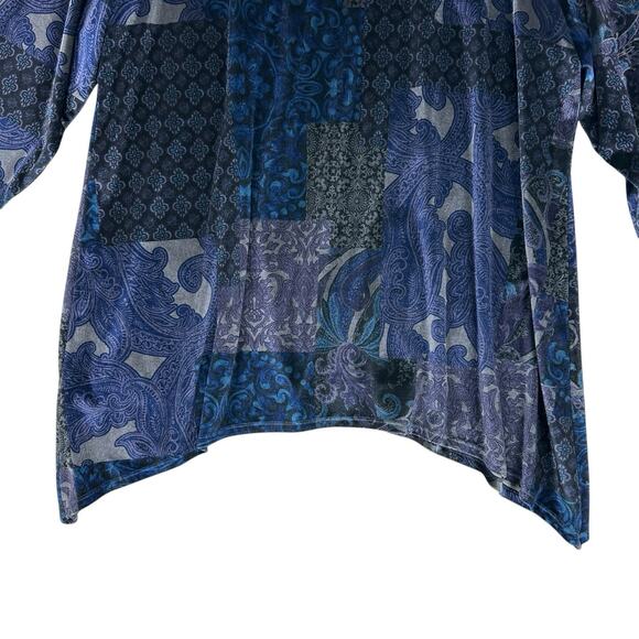 Chicos Velvet Tunic Top Womens Size 3 XL Mixed Print 3/4 Sleeve Floral Boho Art - Picture 8 of 10